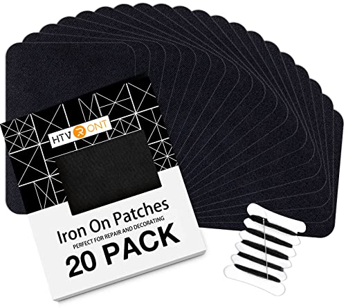 HTVRONT Bügelflicken Schwarz 20 Stücke Flicken zum Aufbügeln 9,5 cm x 12,5 cm Bügelflicken für die Reparatur von Innerhalb Jeans und Kleidung von Kindern und Erwachsenen (Schwarz)