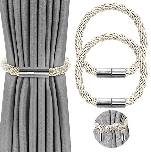 VEGCOO Magnetische Vorhang Raffhalter Vorhang Clips Seil Rückwärtige Vorhang Halter Schnallen Vorhang Binder Gardinenhalter für Haus Dekoration (2 Stück Beige)