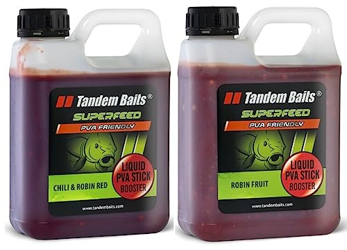 Tandem Baits Set of 2 SuperFeed Liquid PVA Stick Booster Flavor Mix Robin Red | Carp Fishing Booster | Carp Fishing Bait | Carp Bait | Hookbaits | Carp Fishing Accessories for Monster Fish 1000ml