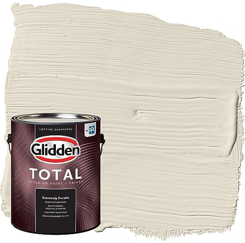Glidden Total Exterior Paint & Primer All-in-One, Antique White/White, Semi-Gloss, 1 Gallon
