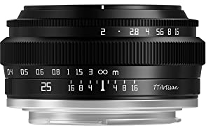 TTArtisan, Obiettivo grandangolare F2 APS-C da 25 mm, ampia apertura, manuale, fisso, per fotocamere Fuji X-Mount X-A2/X-A2/X-A3/X-A5/X-A7/X-H1/XT1/X-T2/X-T3/X-T20/X-T30/X-T100/X-T200/X-PRO1