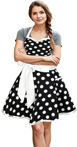 Gaf Nuncew Kochschürze Damen Lang – Backschürze für Frauen mit Punkten Design, Apron Schürzenkleid mit Taschen | Küchen Schürze für Kochen, Grillen, Backen