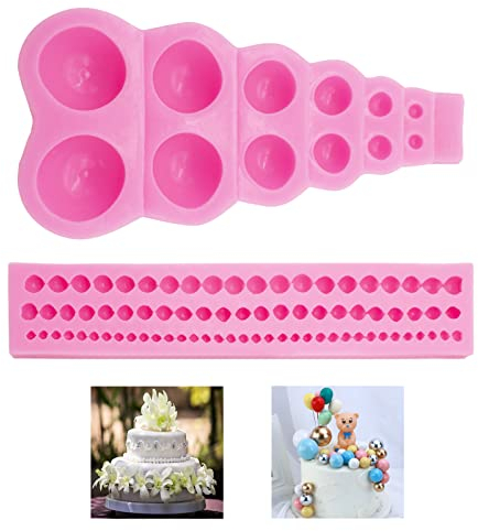 XIACIBDUS 2PCS Silicone Pearl Fondant Mould, Semi Bead Sphere Mould, Round Pearls Chain Chocolate Mould for Cake Candies Decoration Sugar Jelly Pudding Christmas Clay