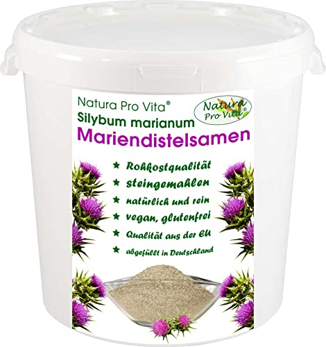 Mariendistelsamen gemahlen für Hunde Natura Pro Vita 100% naturreines Mariendistelpulver Silymarinkraft natürlicher Leberschutz unterstützt eine Normale Fettverdauung hohe Bioverfügbarkeit 2kg Eimer