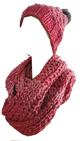 SET Schal + Mütze, Wollschal Loop handgestrickt Schlauchschal Loopschal Rundschal Schlauchtuch gestrickt