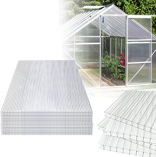 Gimisgu 14x Polycarbonat Hohlkammerstegplatten 4mm Doppelstegplatte für Gewächshaus(60.5 x 121cm) | 10,25 m² Gewächshausplatte UV-beständigen für Gewächshaus Garten Treibhaus Ersatzplatten