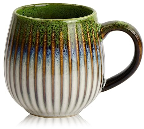 Hoxfly Vintage Tazze da Caffè In Porcellana, Grande Tazza da Caffè 480ml, Tazza in Ceramica Squisito, Realizzate a Mano, Tazza da Tè Con Manico, Adatta Al Microonde e Alla Lavastoviglie (Verde)