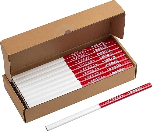 Meister Zimmermannsbleistift-Set 50-teilig - 240 mm Länge - Ovale Form - Mittlere Härte - Ideal zum Anzeichnen & Markieren - rot & weiß / Markierungswerkzeug / Baubleistift / 9446720 | 240 mm Länge – Ovale Form – Mittlere Härte – zum Anzeichnen und Markieren – Markierungswerkzeug – Baubleistift