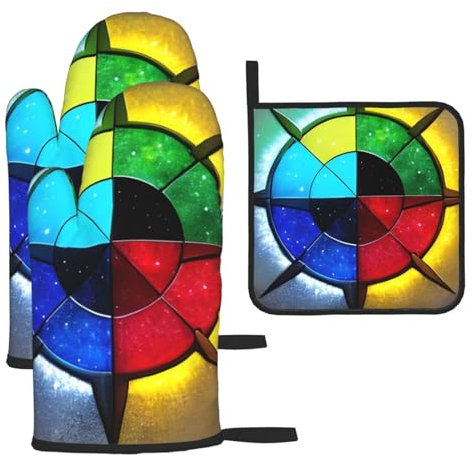 Shine In All Directions - Set di 3 guanti e presine antiscottatura per cucinare e grigliare, regalo di Natale per la festa della mamma