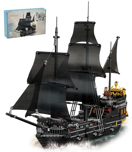 Hallisun Blocchi da costruzione per nave pirata, set mini blocchi da costruzione, kit modelli costruzione di barche nere, regalo per gli amanti delle navi pirata, ragazzi e ragazze 8+ 1366 pezzi