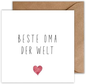 WBdesignz Muttertag Karte Oma mit Umschlag - auch zum Geburtstag Glückwunschkarte Beste Oma der Welt (125 x 125 mm)