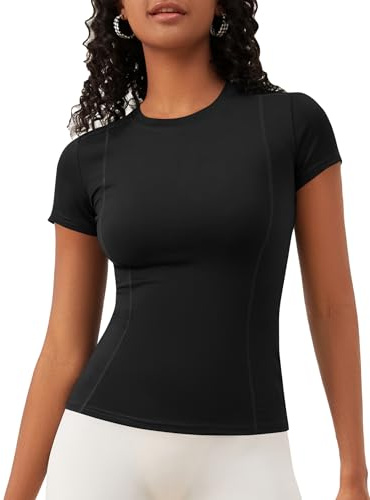 IECCP Sportshirt Damen Kurzarm Funktions Sport Oberteile Yoga Shirt Rundhals Basic Shirt Damen Für Fitness Laufshirt Schwarz S