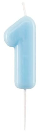 Candela GLOSSY 1 (UNO) AZZURRO - CELETE numerale h 10,5cm - colore AZZURRO CELESTE - Candelina per Torta e dolci - candela di compleanno in cera a forma di numero (1 (UNO))