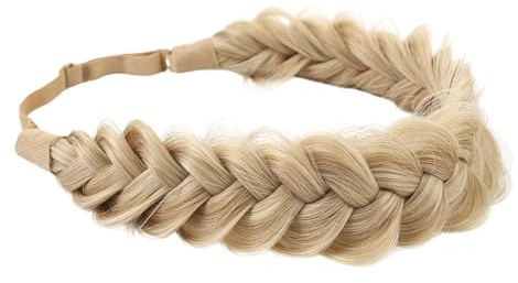 RUNRAYAY Braid Headband 3 Strands Combinations Messy Wide Chunky Fluffy Elastic Stretch Hairpiece Braided Headband Women Girl Beauty Accessory (Blonde)