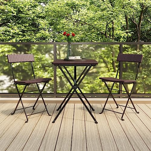 AJSEOYBS Gartenmöbel,Terrassenstühle,Atmungsaktive Gartenmöbel,Bistrostühle 2 STK. Klappbar Braun Poly Rattan und Stahl,Comfy Lounge Chair, Outdoor Möbelfür Rasen, Garten, Balkon im Freien usw