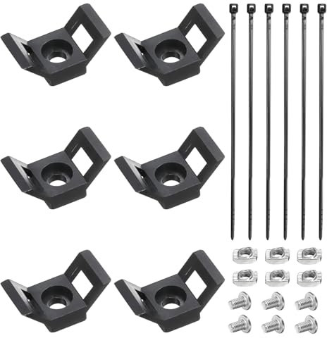 sourcing map 6Pcs Cable Zip Tie Base 5mm Hole Dia Y Shape Mount Wire Holder for 30 Series European Standard with Fixed Blocks, Nylon Ties, Screws Black