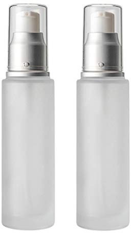 2 flaconi da 100 ml, in vetro smerigliato, con pompa a vite argentata, vuoti, ricaricabili, flaconcini per cosmetici, contenitori per sapone da viaggio, per gel doccia e crema