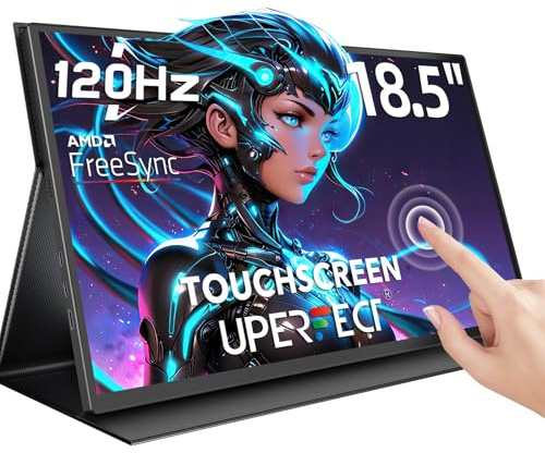 UPERFECT Monitor Portatile Touchscreen 18,5 Pollici 120Hz Portable Monitor 1080P FHD Ultra-Sottile, Schermo da Gioco con Copertura Intelligente per Laptop/PC/Console di Gioco, Supporto VESA