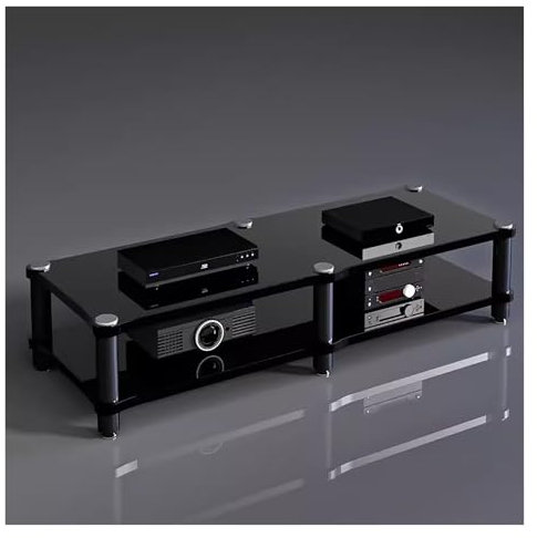 Home-Entertainment-Ständer für Stereoanlage mit 2 Ablagen, Robustes HiFi-Rack, Audio-/Video-Komponentenschrank, moderner offener Halter für elektronische Geräte im Wohnzimmer (Schwarz-Nr. 1