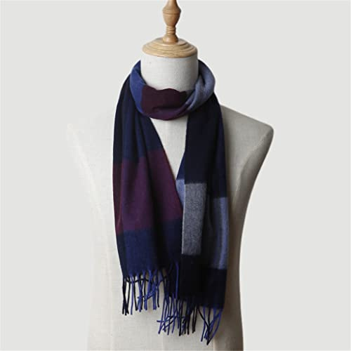 WDCDYQDH Karierter Herrenschal, Wollschal, Blauer Kaschmirschal, Dicker Wollschal, wärmend (D 30 x 180 cm)