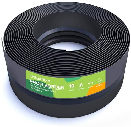 Flexible Rasenkante Kunststoff schwarz 10 m, 20 cm hoch - Robustes Stay-in-Place Design - Sehr Gut zu Verarbeiten, Min. 30 Jahre Lebensdauer, Unsichtbar - Beeteinfassung aus 100% recyceltem Plastik