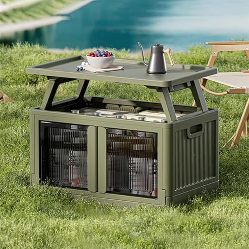 Warmiehomy Folding Camping Storage Cupboard Portable Camping Kitchen Unit Storage Box Table 2 in 1 for Outdoor Indoor, Green,64x40x54cm