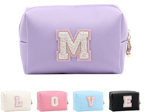 Anntry Make-up-Taschen,personalisierte Initialen-Taschen mit Reißverschluss, wasserdichte Kosmetiktasche aus PU-Leder, Geburtstagsgeschenk für Tochter, Adrette Dinge für Teenager-Mädchen (A-Z)