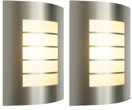 ledscom.de 2x Wandleuchte ZYNO, für außen, IP44, edelstahl, inkl. E27 LED, max. 963lm, 3-Stufen-Dimmer, warmweiß
