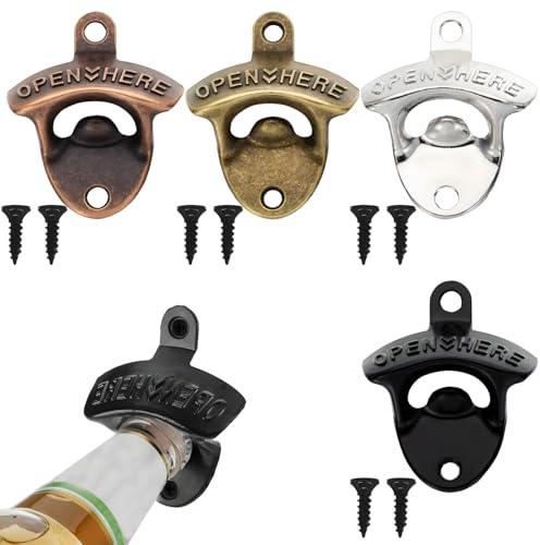 Wall Mounted Bottle Opener, 4 Pcs Beer Bottle Opener Set, Wall Bottle Openes for Bars, KTVs and Outdoor Restaurants, Durable Metal Construction, Multiple Color Options (8.4x6.4x2.5cm)