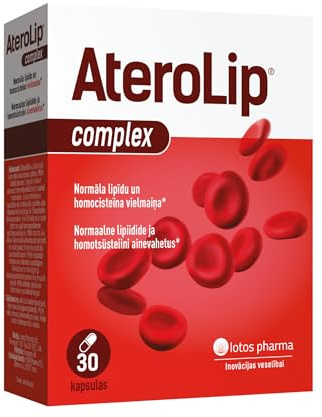 Lotos Pharma Aterolip Complex Caps Roter Reis Kapseln Cholesterin - 30 Cholesterin Senken Kapseln - Mit Cholin, Monacolin K, Olivenblatt Trockenextrakt, Niacin, Kurkuma, Policosanol und Vitamin B12