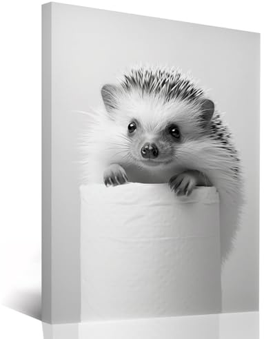 BeiYiHo Affiche Animaux WC Hérisson Tableau Toilette Decoration Murale Affiche Murale Noir et Blanc WC Poster 21x30cm Toile Photo Animaux au Toilette Deco Humoristique
