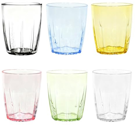 CZCMYAU Plastic Water Tumblers 250ml Unbreakable Acrylic Drinking Glasses Picnic Tableware Stackable Reusable Juice Beer Tea Cups for Dinner Home Restaurant(6 Pack)