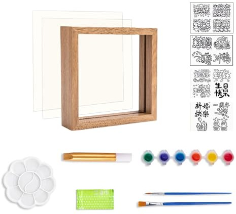 YUGSHNKFC Ensemble de peinture sur verre avec cadre en bois 6 couleurs pour anniversaire, Noël, mariage, fête prénatale, famille