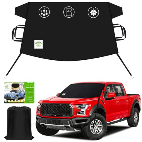 Car Windshield Cover for Ice and Snow, Heavy-Duty 600D Polyester Oxford Cloth Waterproof Frost Guard Windshield Cover for Cars Suvs Trucks Vans,Windproof and Anti-Theft,Black,75W x 44D Inch