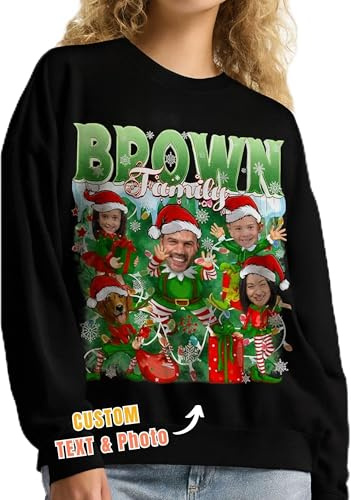 QuindaUK Pigiama Natale Famiglia - Maglietta Coordinata di Natale 2025 Personalizzata – Outfit di Famiglia Xmas con Nome | Maglia Divertente di Gruppo Babbo Natale per Coppie, Bambini, Genitori D3
