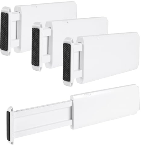 KEILEOHO 4 Stück Schubladentrenner, 27,5-45,5cm schubladen trenner aus Kunststoff, Weiß schubladenteiler für Küche, Bad, Schlafzimmer