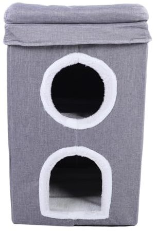 HELEVIA Casa de Cama para Gatos para Mascotas, Casa de Juegos Plegable de 3 Capas con Tabla para Rascar, Cuerda de Sisal, para Saltar, Escalar, Esconderse y Observar