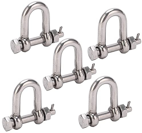 Jeffergarden Grillete de Anclaje de Anillo en D, Abrazadera de Carga de con Pasador de Tornillo de Acero Inoxidable M8 304, Resistente para Alambre de Acero de Tracción, con Perno de Seguridad