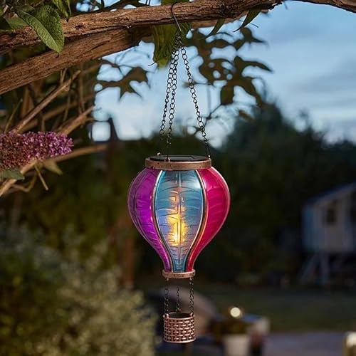 Garden Mile 36cm Mini Solar Hot Air Balloon Lantern with Flickering Flame Effect - Hanging LED Solar Light for Outdoor Garden, Patio, Balcony & Yard – Waterproof Decorative Solar Lanterns for Outside
