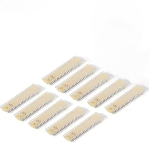 10 Stück Bb-Klarinette, Bb-Klarinettenblätter mit Kunststoffbox, dünnere Blattspitze und ungefüllter Schnitt, Holzblasinstrument-Teile, Gelb (2.5)