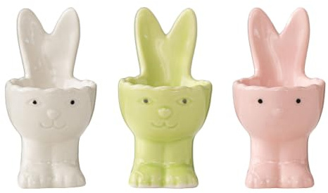GLEAVI 3 Pièces Coquetier en Céramique de Lapin Oreilles de Lapin, Porte-œufs Festif pour Décoration de Table de Dîner et Fête de Printemps