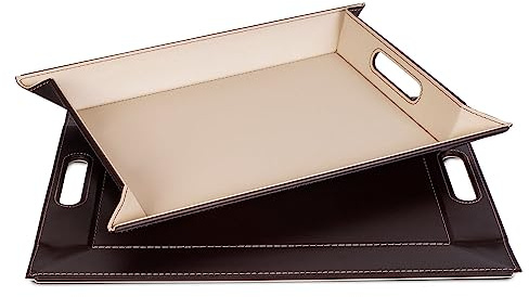 Freeform DUO Tablett 55 x 41 cm | Schokobraun/Cremefarben | 2 in 1 Serviertablett und Tischset | bis 90°C hitzebeständiges Wendetablett | Kunstleder Tablett rechteckig | mit Griffen zum Tragen | Schokobraun/Cremefarben, zweiseitig nutzbar, mit Tragegriffen, hitzebeständig bis 90°C, pflegeleicht, flach verstaubar