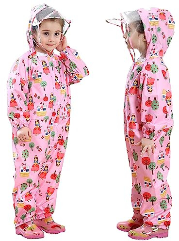 JiAmy Kids Rain Suit Toddler One-piece Coveralls Raincoat with Zipper for Girls and Boys 1-3 Years
