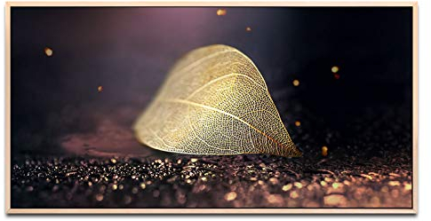 Goldenes Blatt ca. 130x70cm Wandbild inklusive Schattenfugenrahmen naturfarbend - Panorama Leinwand Bild XXL Format Wandbilder Wohnzimmer Wohnung Deko Kunstdrucke