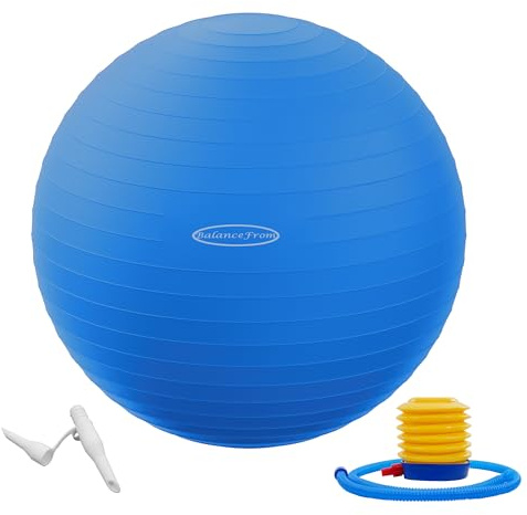 BalanceFrom Anti-Burst & Slip Resistant Exercise Ball - Yoga & Fitness Ball with Quick Pump, 2,000-Pound Capacity, Blue, 48-55cm, M