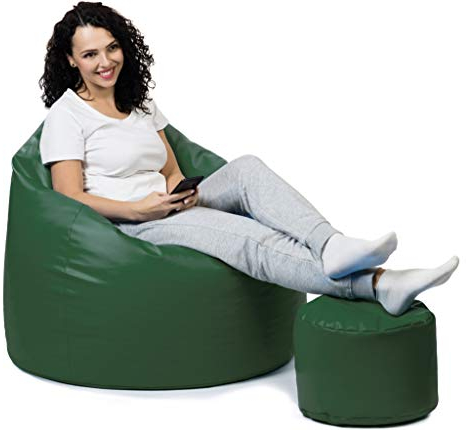 sunnypillow Premium XL Sitzsack mit Hocker Outdoor & Indoor mit 160L Styropor Füllung Sessel für Kinder & Erwachsene Sitzkissen Sofa Beanbag viele Farben zur Auswahl Dunkelgrün