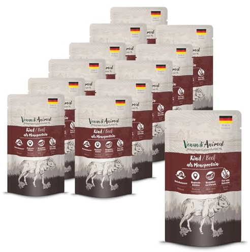 Venandi Animal - Premium Nassfutter für Katzen - Rind als Monoprotein 12er Pack (12 x 125 g), getreidefrei, Monoprotein