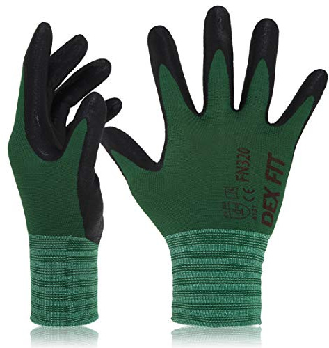 DEX FIT Premium Nylon Nitril Arbeitshandschuhe FN320; 3D-Komfort, Dehnbare Passform, Griff, Dünne, Leichte Arbeitshandschuhe, Langlebig, Atmungsaktiv, Kühl, Waschbar;Waldgrün XL (10) 3 Paare