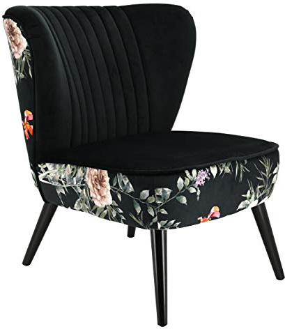 AUBRY GASPARD - Fauteuil Coquille Velours Floral - Velours/Polyester - Pieds Bois - 65 x 72 x 74 cm - Hauteur Assise 38 cm - Poids 9,50 kg - Livré Monté - Élégant et Confortable pour Salon