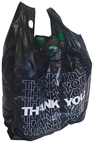 NASS 50x Tragetüte schwarz Hemdchentragetasche Tragetasche Plastiktüte Thank You 54x28+12cm 24my 15l | 24my, 15l, Plastiktüte, Tüte für Laden Kiosk, Hemdchenbeutel